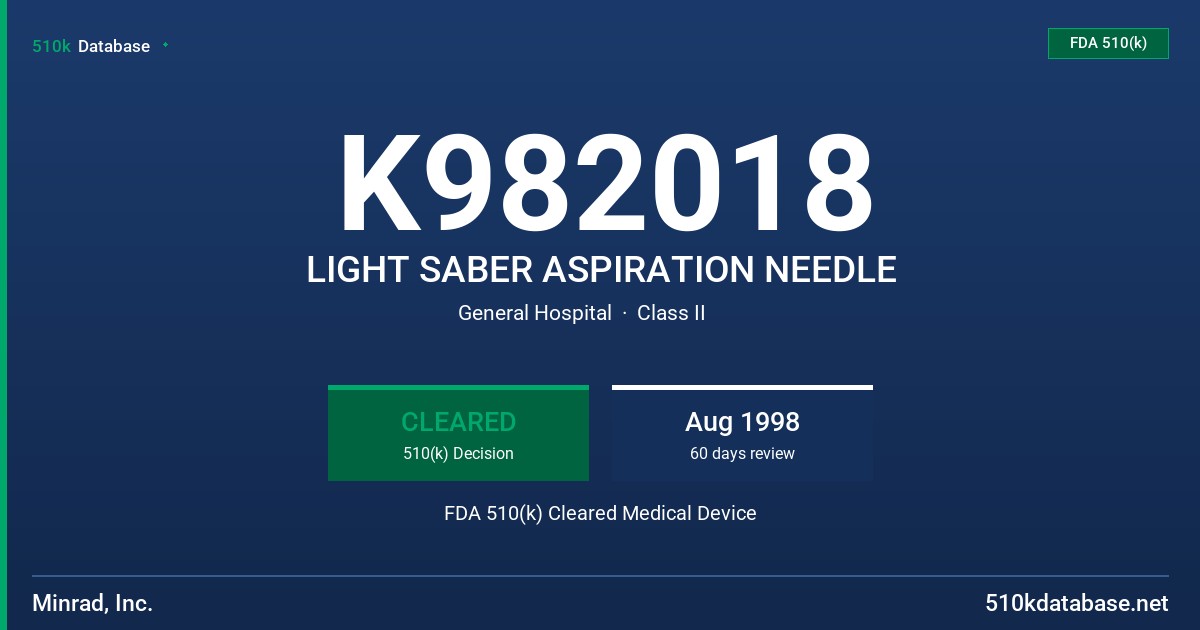 K982018 LIGHT SABER ASPIRATION NEEDLE FDA 510(k) Cleared Medical Device