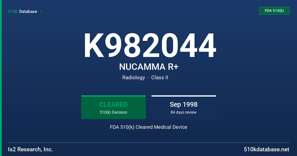 K982044 NUCAMMA R+ FDA 510(k) Cleared Medical Device