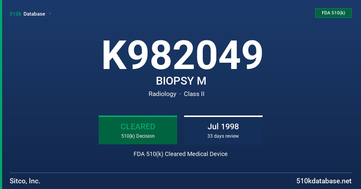 K982049 BIOPSY M FDA 510(k) Cleared Medical Device