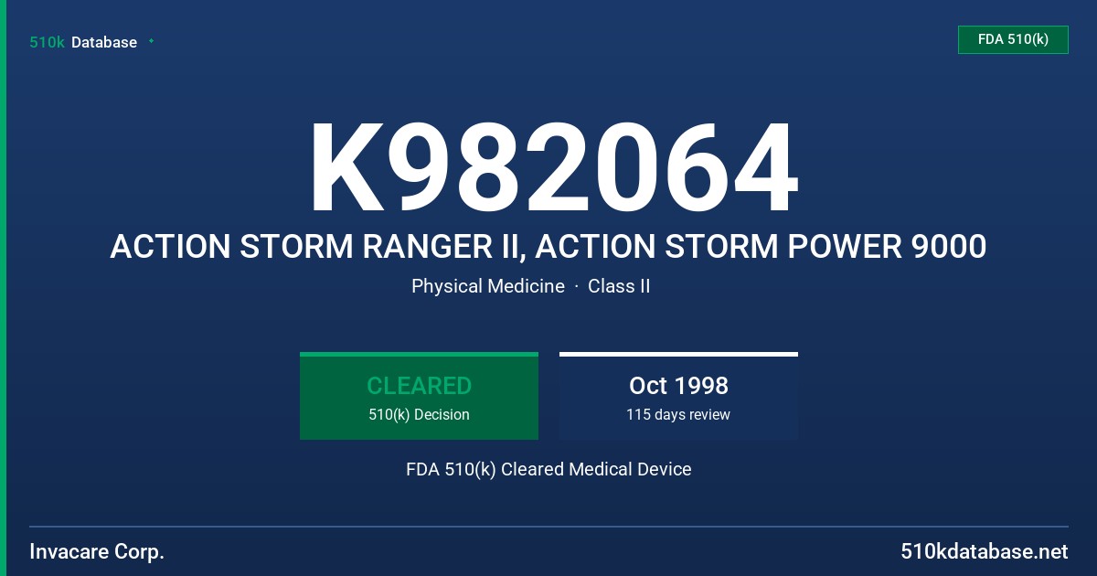 K982064 ACTION STORM RANGER II, ACTION STORM POWER 9000 FDA 510(k) Cleared Medical Device