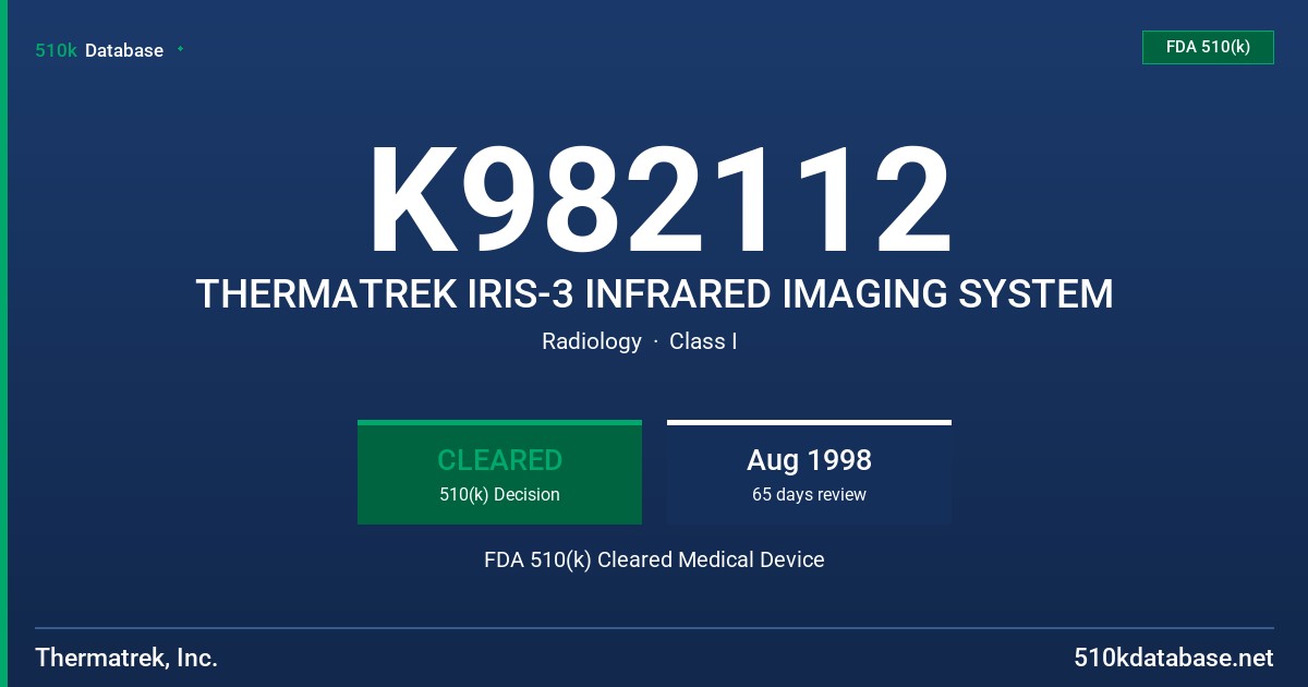 K982112 THERMATREK IRIS-3 INFRARED IMAGING SYSTEM FDA 510(k) Cleared Medical Device