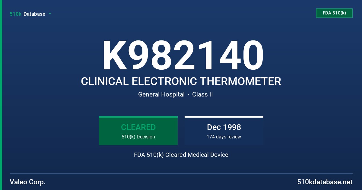 K982140 CLINICAL ELECTRONIC THERMOMETER FDA 510(k) Cleared Medical Device