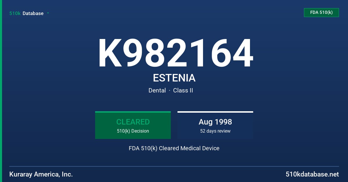 K982164 ESTENIA FDA 510(k) Cleared Medical Device