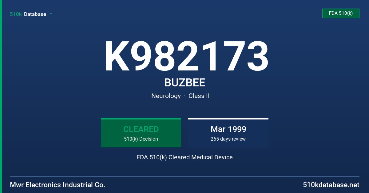 K982173 BUZBEE FDA 510(k) Cleared Medical Device