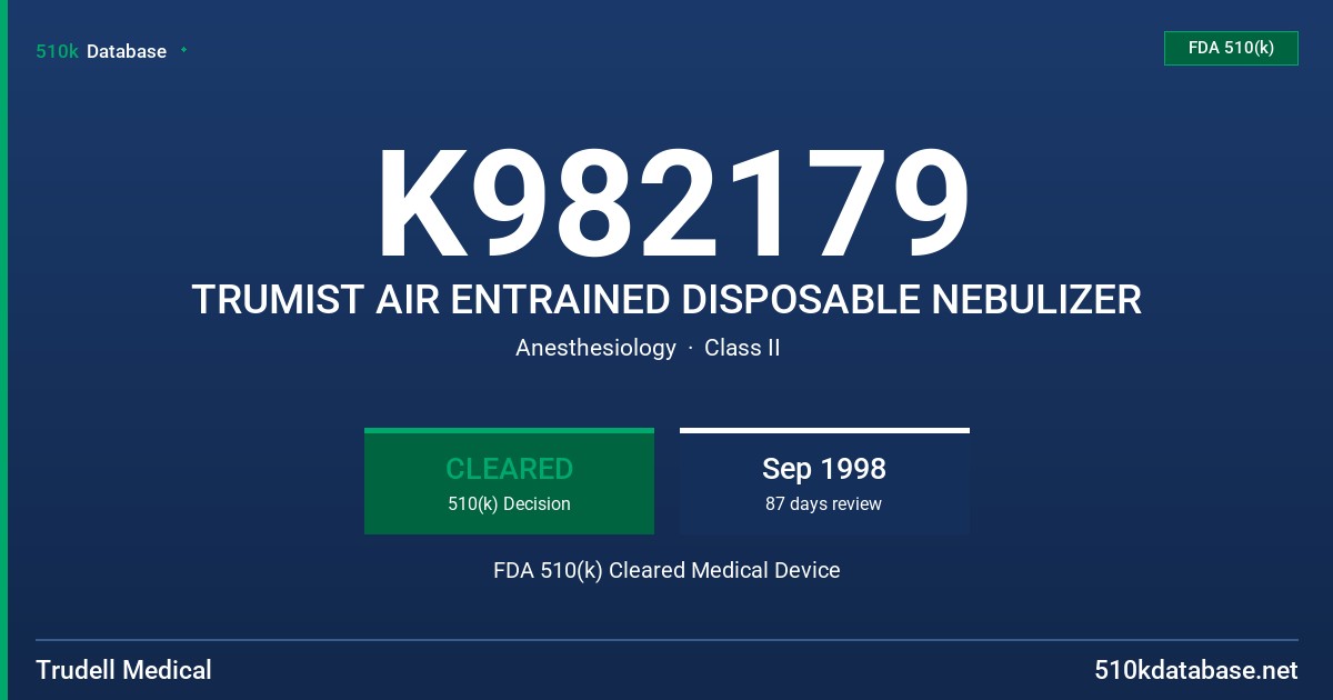 K982179 TRUMIST AIR ENTRAINED DISPOSABLE NEBULIZER FDA 510(k) Cleared Medical Device