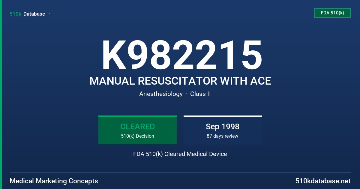 K982215 MANUAL RESUSCITATOR WITH ACE FDA 510(k) Cleared Medical Device