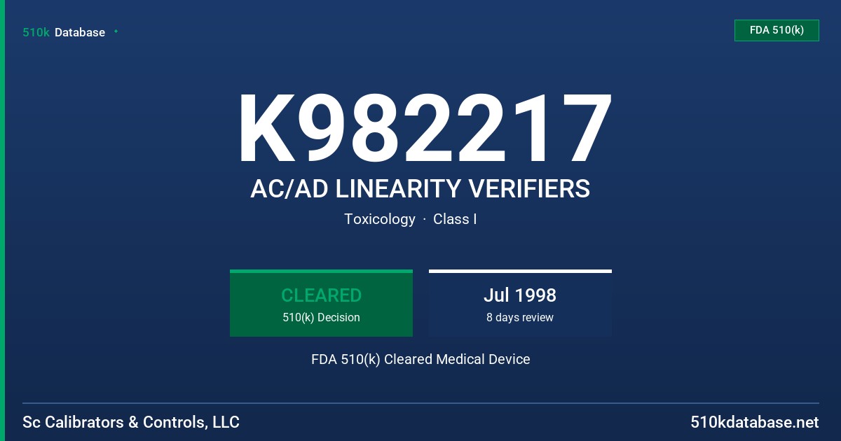 K982217 AC/AD LINEARITY VERIFIERS FDA 510(k) Cleared Medical Device
