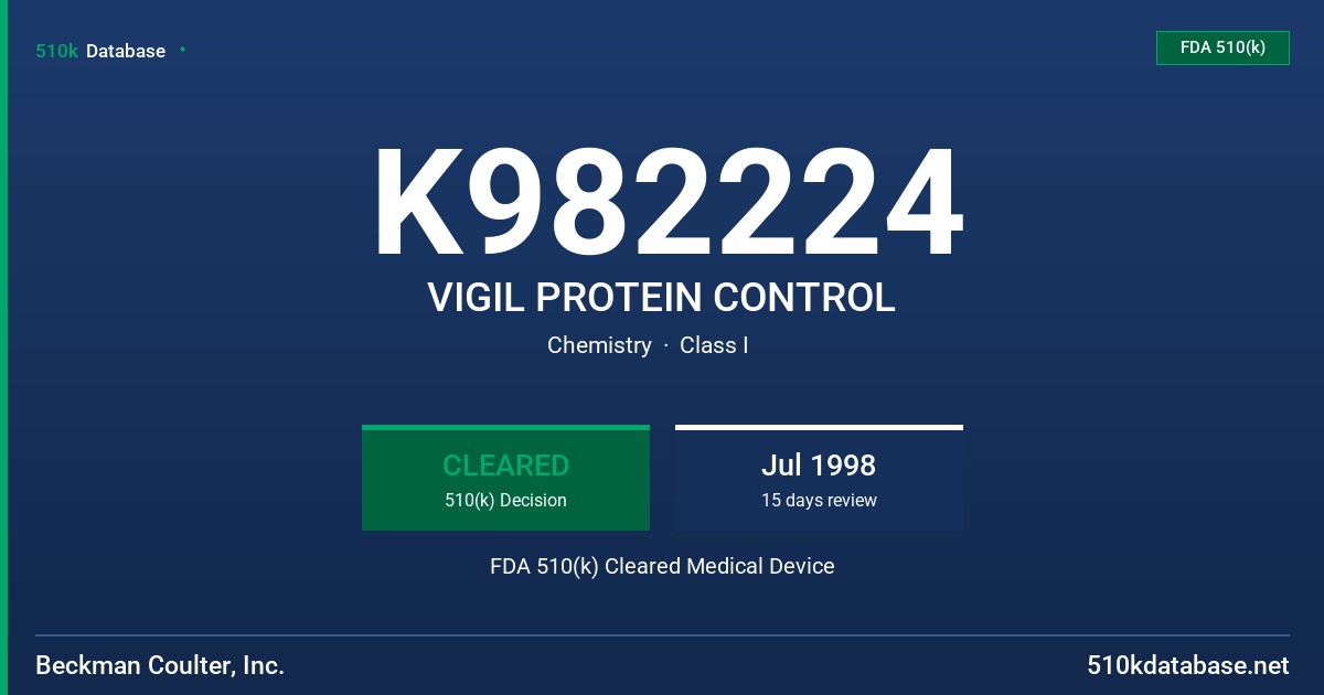 K982224 VIGIL PROTEIN CONTROL FDA 510(k) Cleared Medical Device