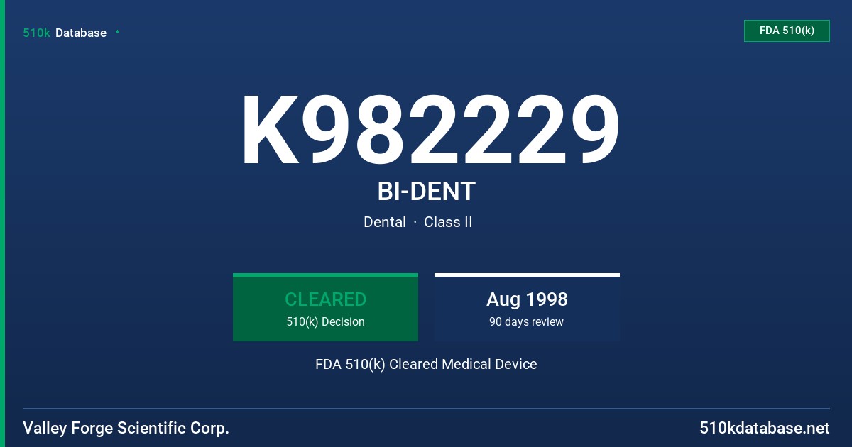 K982229 BI-DENT FDA 510(k) Cleared Medical Device
