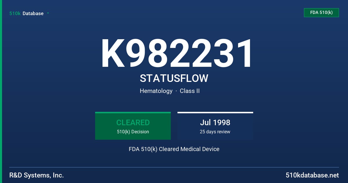 K982231 STATUSFLOW FDA 510(k) Cleared Medical Device
