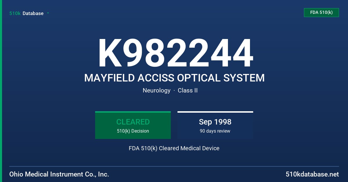 K982244 MAYFIELD ACCISS OPTICAL SYSTEM FDA 510(k) Cleared Medical Device
