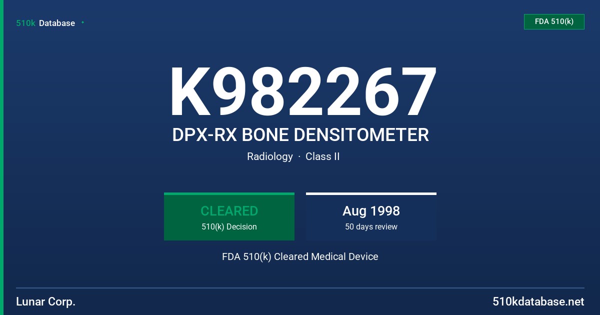 K982267 DPX-RX BONE DENSITOMETER FDA 510(k) Cleared Medical Device