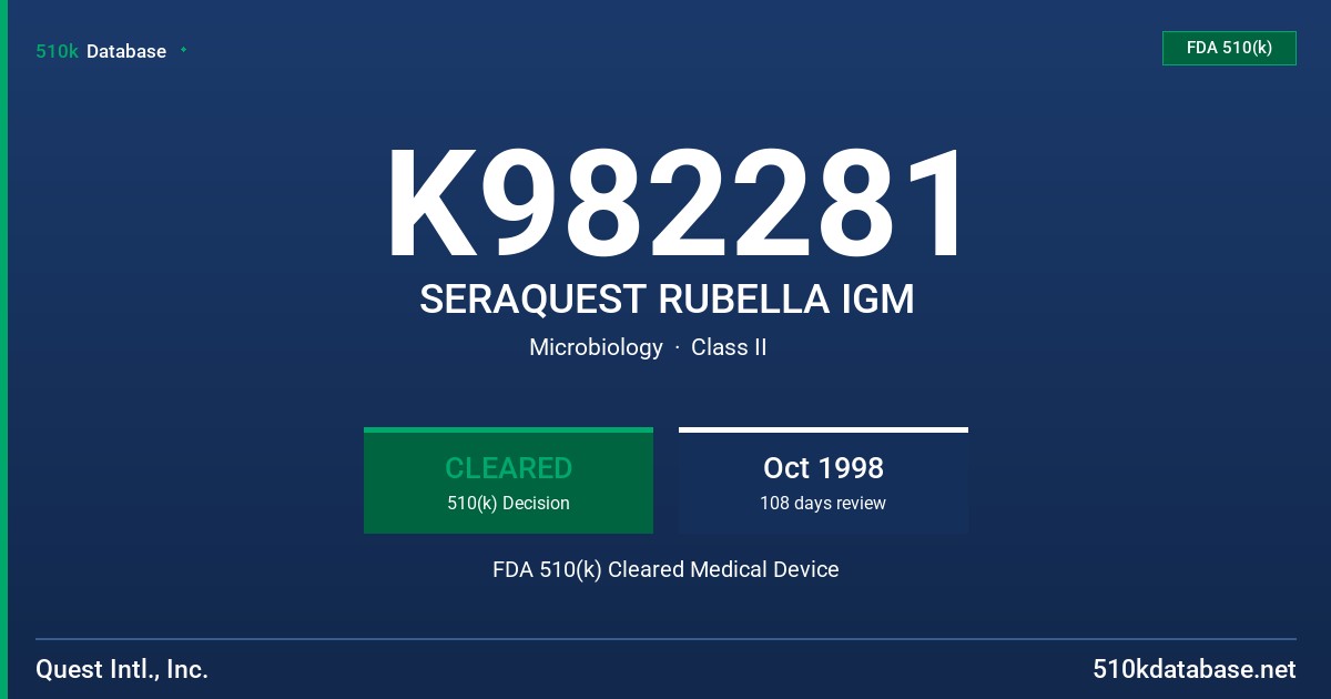 K982281 SERAQUEST RUBELLA IGM FDA 510(k) Cleared Medical Device