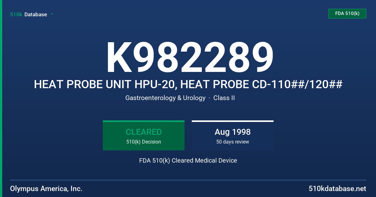 K982289 HEAT PROBE UNIT HPU-20, HEAT PROBE CD-110##/120## FDA 510(k) Cleared Medical Device