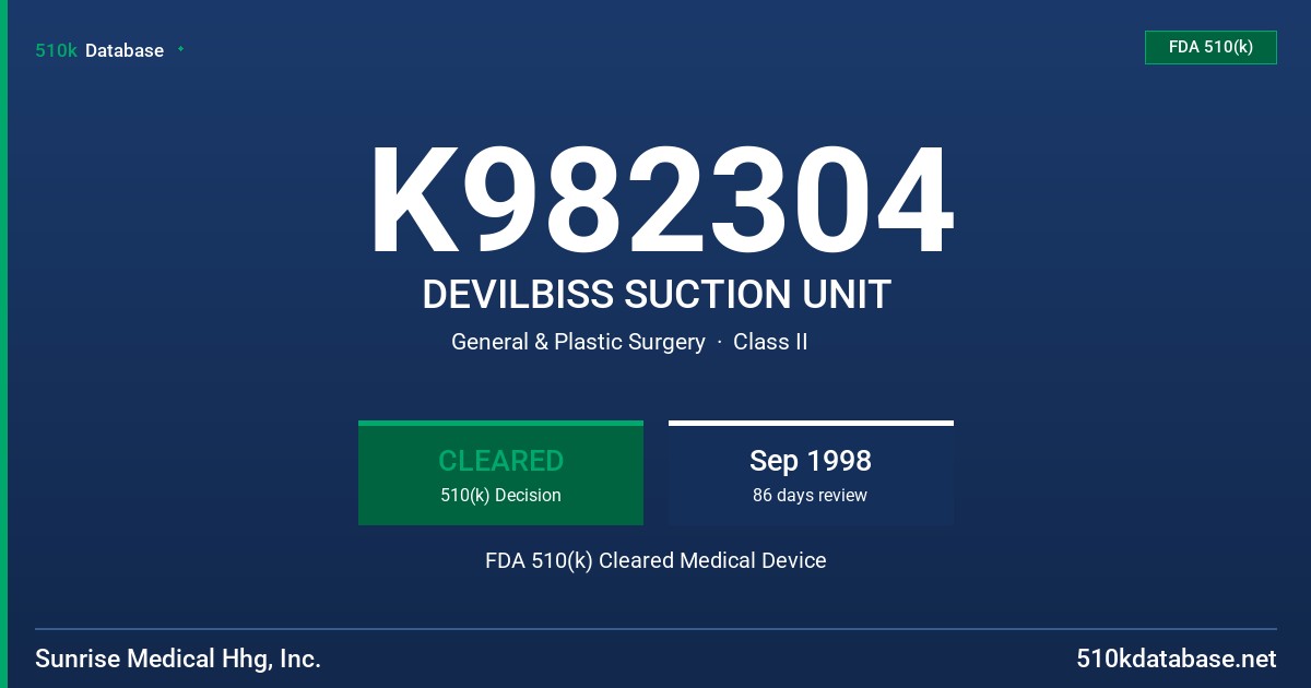 K982304 DEVILBISS SUCTION UNIT FDA 510(k) Cleared Medical Device