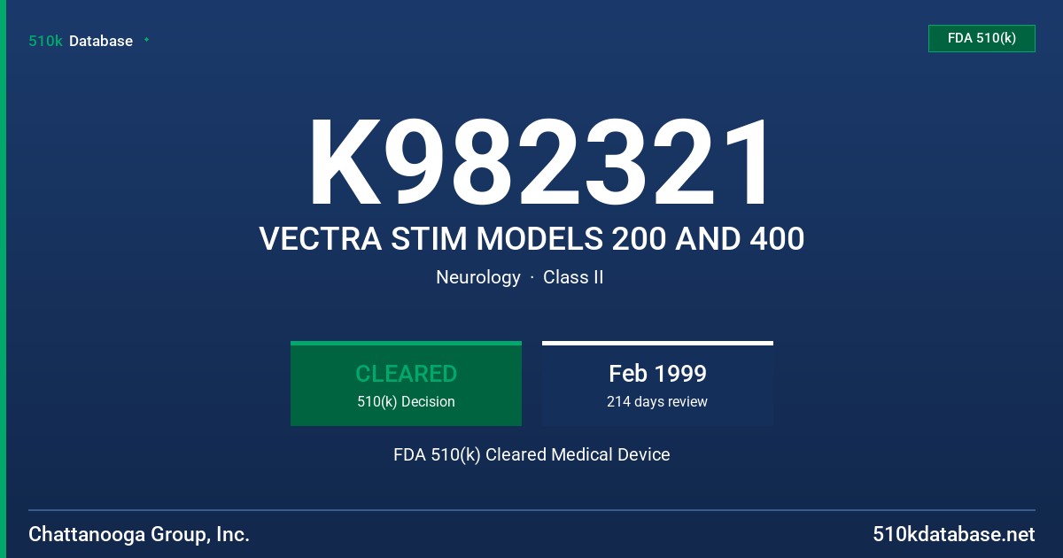 K982321 VECTRA STIM MODELS 200 AND 400 FDA 510(k) Cleared Medical Device