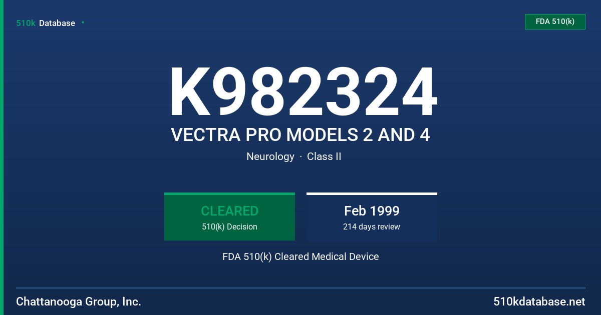 K982324 VECTRA PRO MODELS 2 AND 4 FDA 510(k) Cleared Medical Device