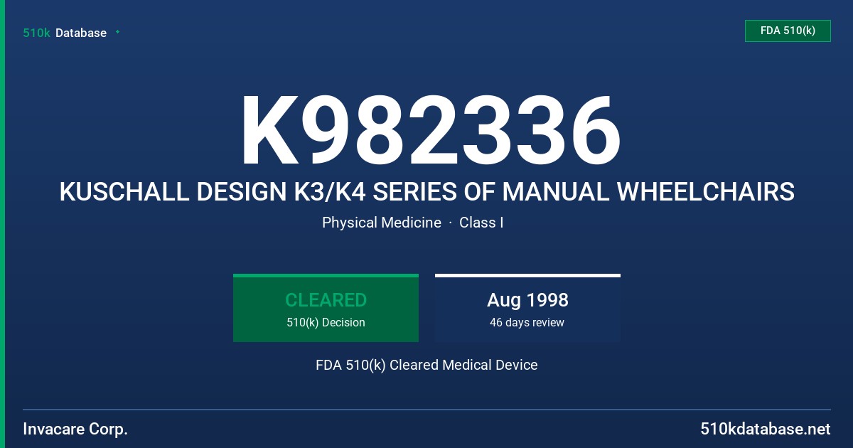 K982336 KUSCHALL DESIGN K3/K4 SERIES OF MANUAL WHEELCHAIRS FDA 510(k) Cleared Medical Device