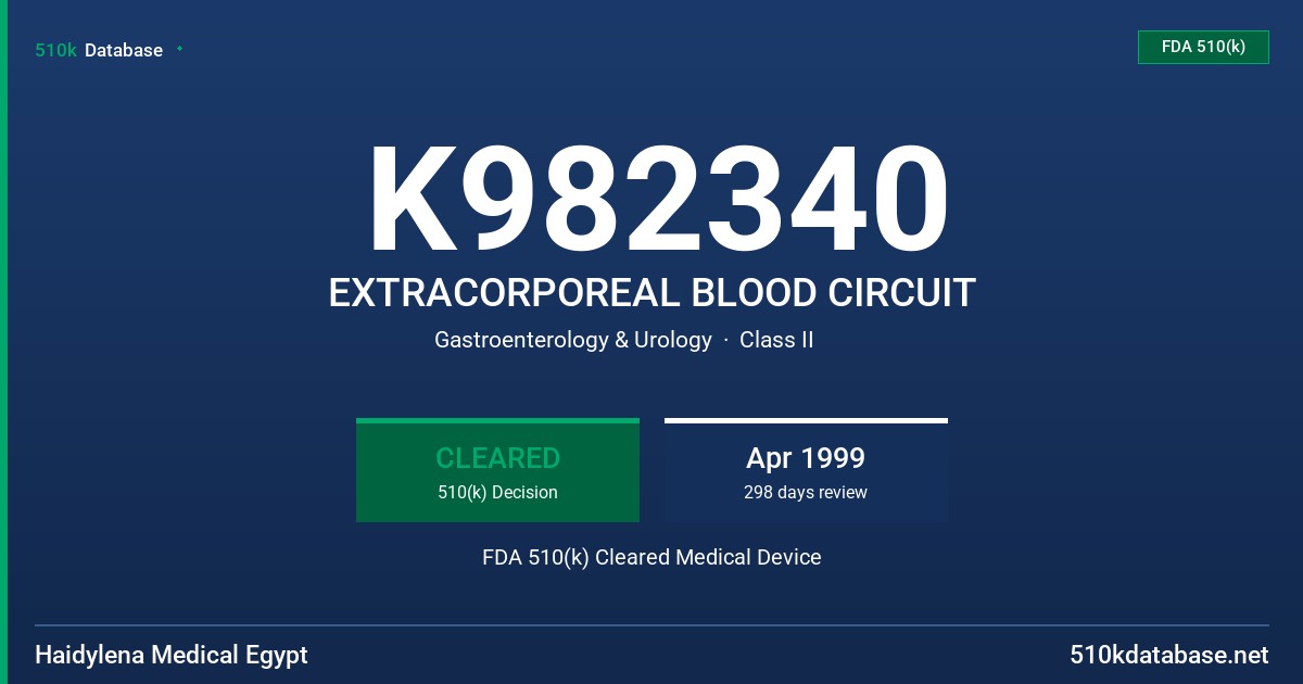K982340 EXTRACORPOREAL BLOOD CIRCUIT FDA 510(k) Cleared Medical Device