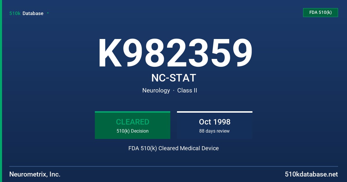 K982359 NC-STAT FDA 510(k) Cleared Medical Device