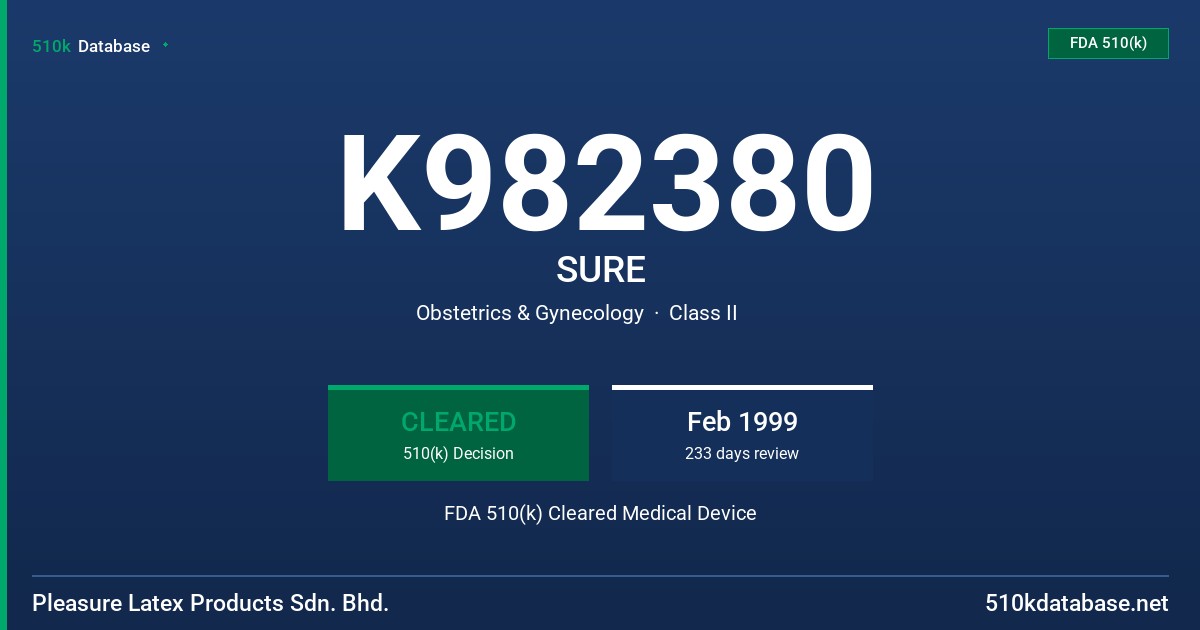 K982380 SURE FDA 510(k) Cleared Medical Device