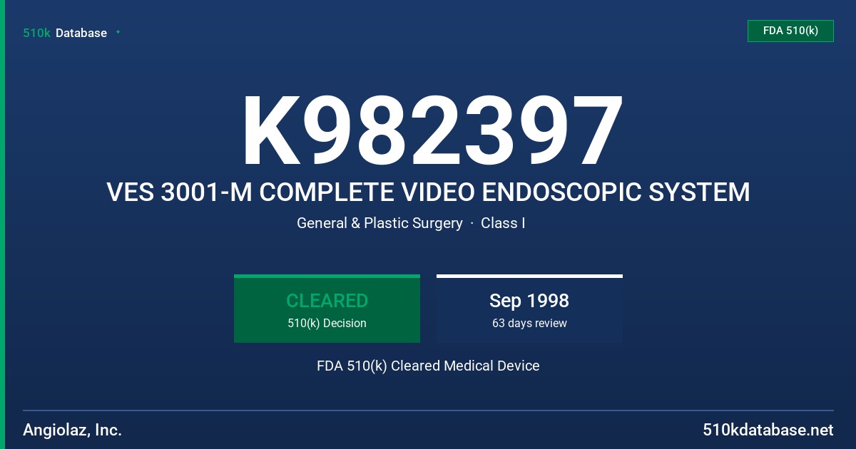 K982397 VES 3001-M COMPLETE VIDEO ENDOSCOPIC SYSTEM FDA 510(k) Cleared Medical Device