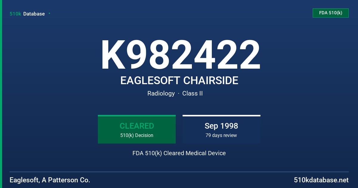 K982422 EAGLESOFT CHAIRSIDE FDA 510(k) Cleared Medical Device
