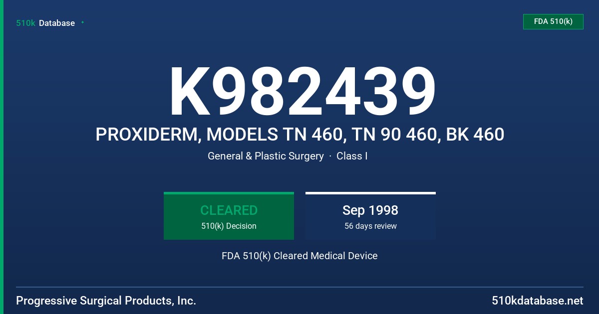 K982439 PROXIDERM, MODELS TN 460, TN 90 460, BK 460 FDA 510(k) Cleared Medical Device