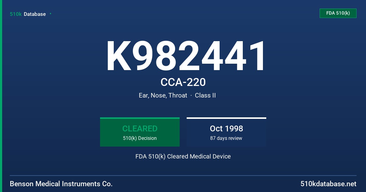 K982441 CCA-220 FDA 510(k) Cleared Medical Device