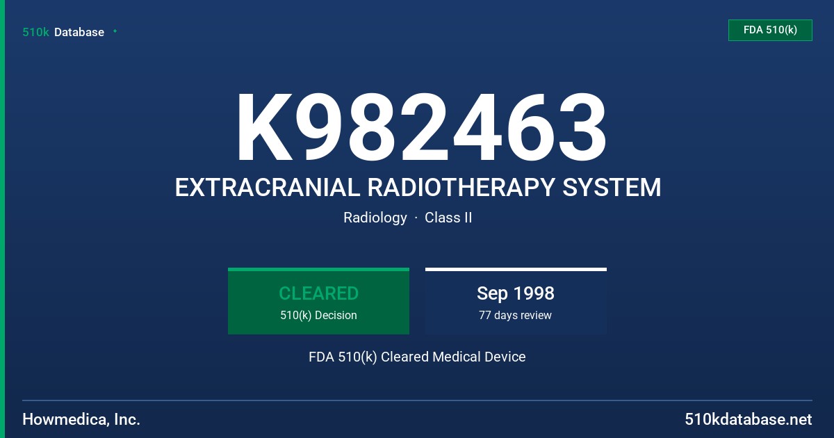 K982463 EXTRACRANIAL RADIOTHERAPY SYSTEM FDA 510(k) Cleared Medical Device