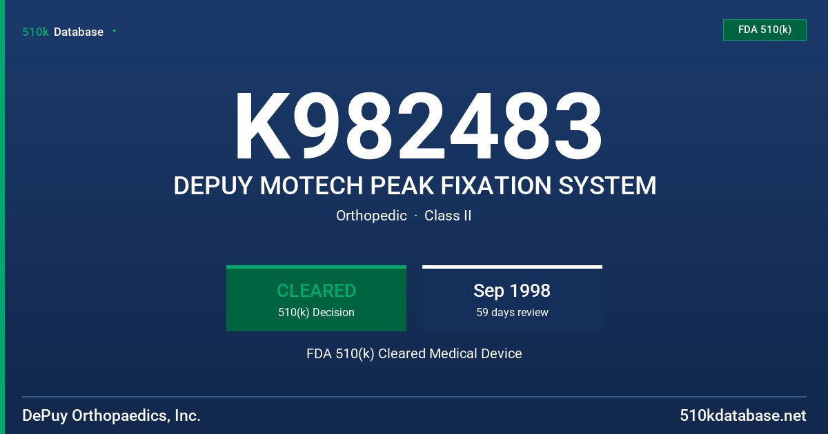 K982483 DEPUY MOTECH PEAK FIXATION SYSTEM FDA 510(k) Cleared Medical Device