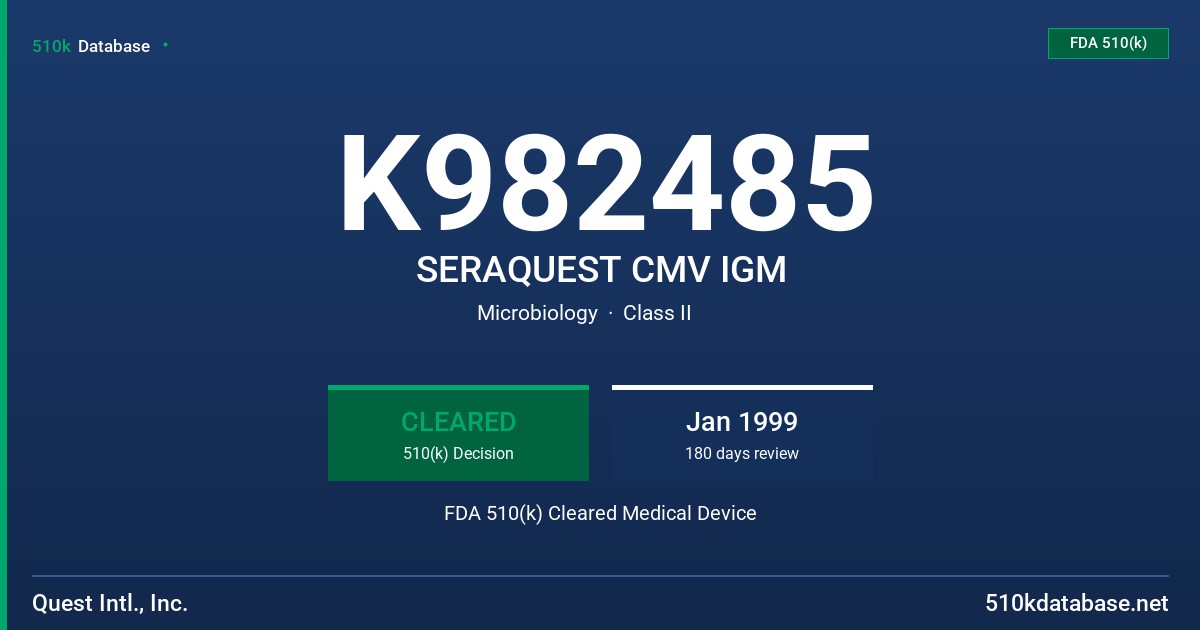 K982485 SERAQUEST CMV IGM FDA 510(k) Cleared Medical Device