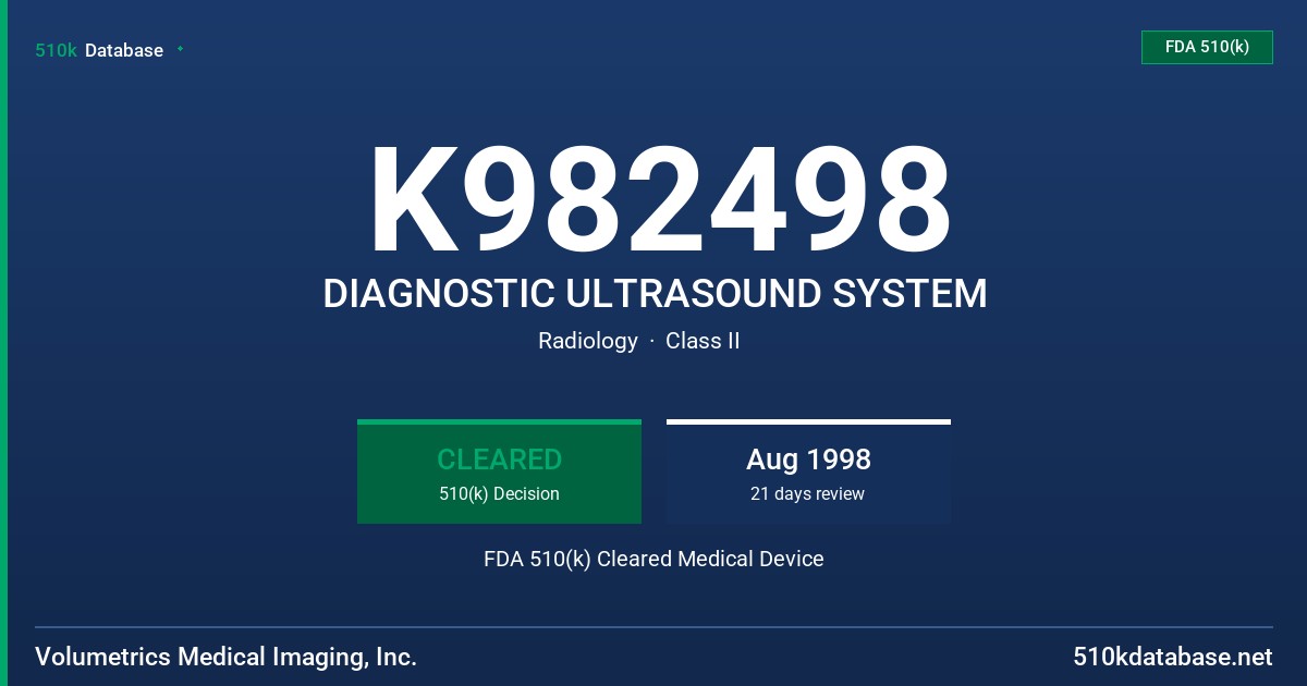 K982498 DIAGNOSTIC ULTRASOUND SYSTEM FDA 510(k) Cleared Medical Device