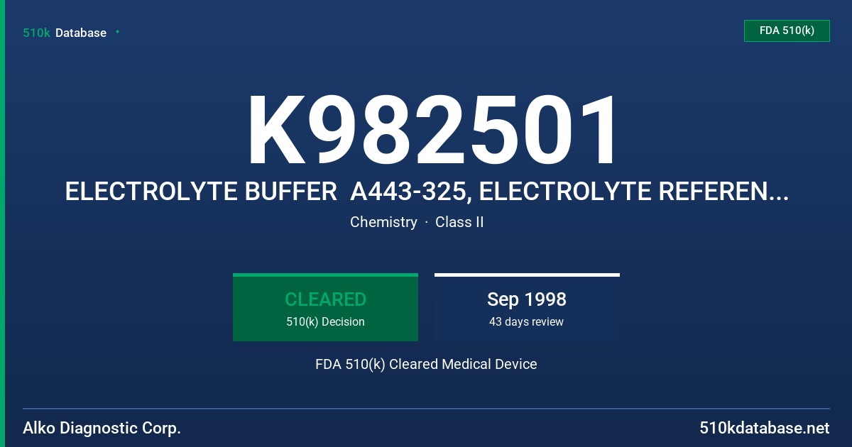 K982501 ELECTROLYTE BUFFER  A443-325, ELECTROLYTE REFERENCE REAGENT A443-315, CO2 ACID REAGENT A443-330, CO2 ALKALINE BUFFER A44 FDA 510(k) Cleared Medical Device