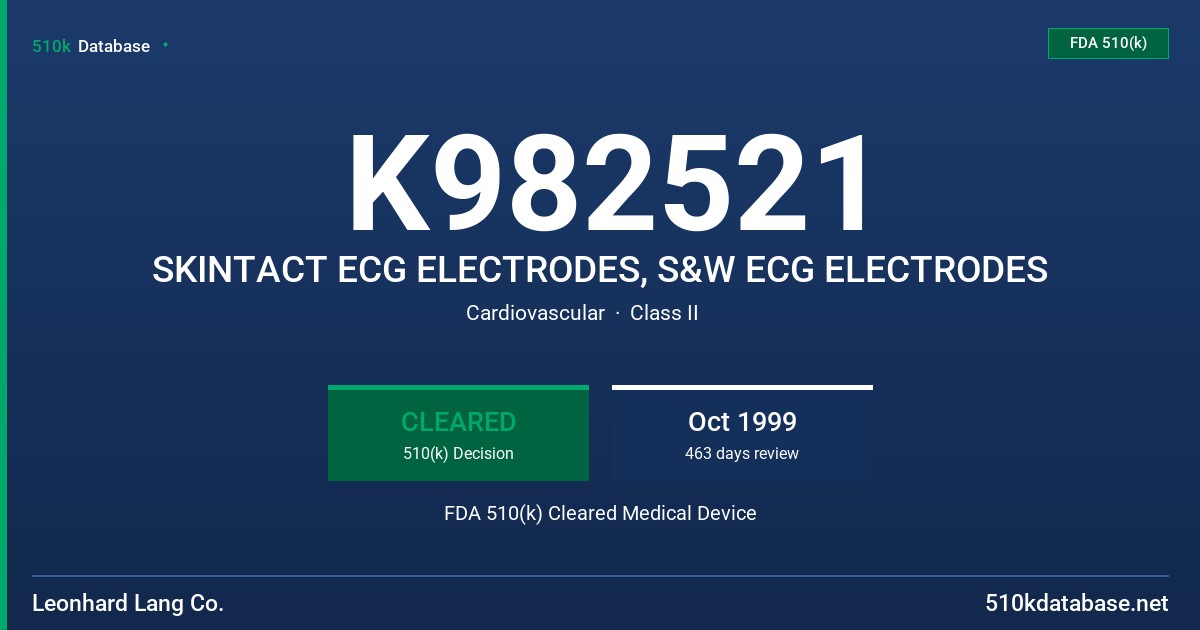 K982521 SKINTACT ECG ELECTRODES, S&W ECG ELECTRODES FDA 510(k) Cleared Medical Device