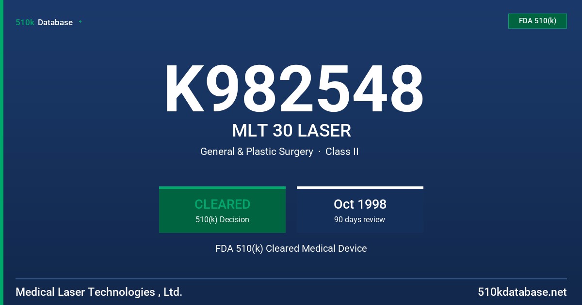 K982548 MLT 30 LASER FDA 510(k) Cleared Medical Device