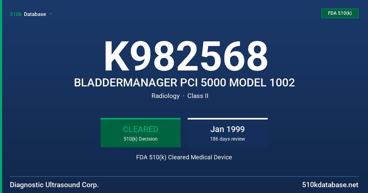 K982568 BLADDERMANAGER PCI 5000 MODEL 1002 FDA 510(k) Cleared Medical Device