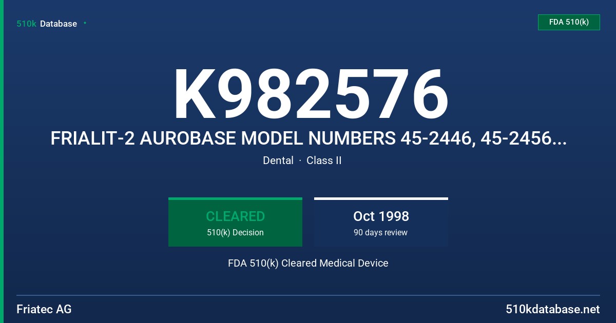 K982576 FRIALIT-2 AUROBASE MODEL NUMBERS 45-2446, 45-2456, 45-2466, 45-2476 FDA 510(k) Cleared Medical Device
