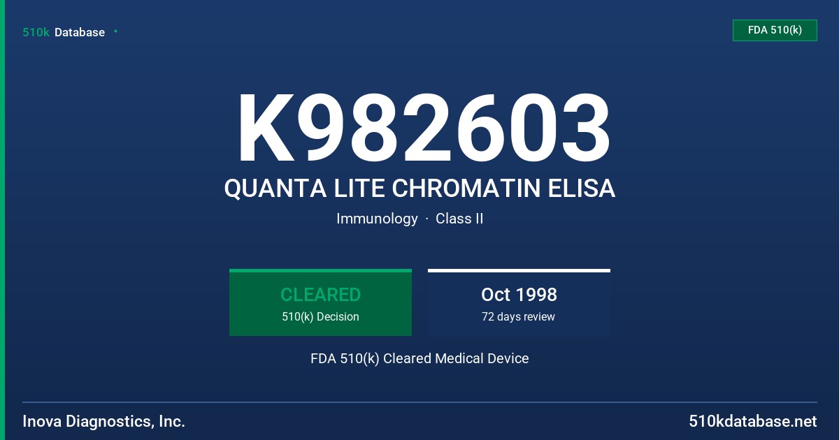 K982603 QUANTA LITE CHROMATIN ELISA FDA 510(k) Cleared Medical Device