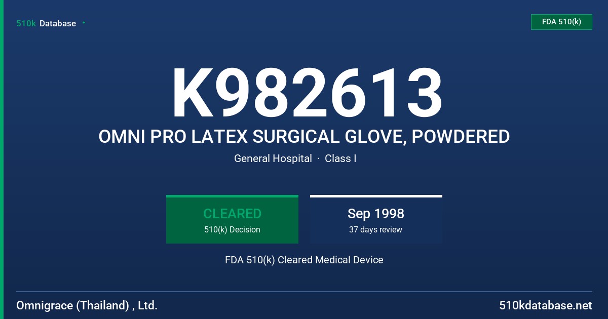 K982613 OMNI PRO LATEX SURGICAL GLOVE, POWDERED FDA 510(k) Cleared Medical Device