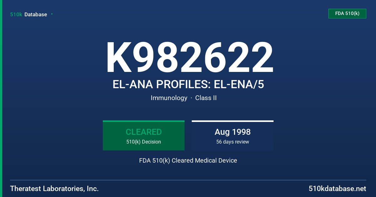 K982622 EL-ANA PROFILES: EL-ENA/5 FDA 510(k) Cleared Medical Device