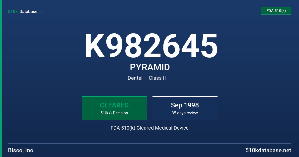 K982645 PYRAMID FDA 510(k) Cleared Medical Device