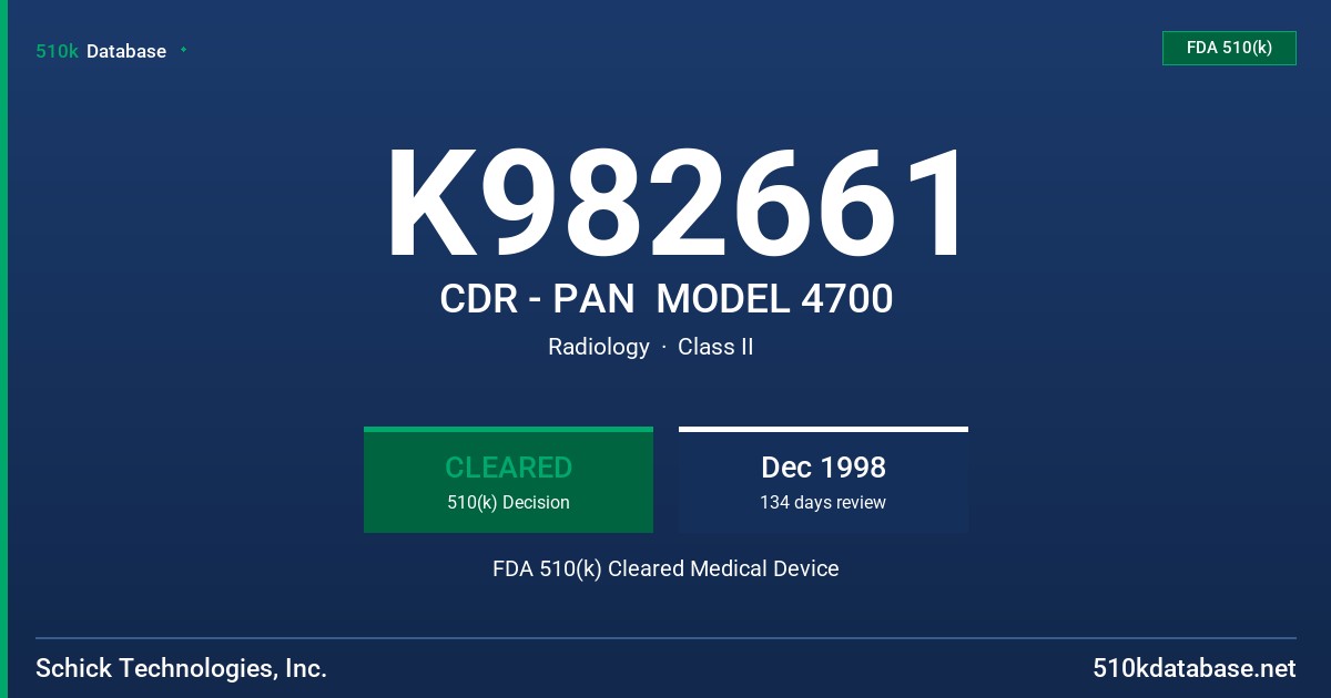 K982661 CDR - PAN  MODEL 4700 FDA 510(k) Cleared Medical Device