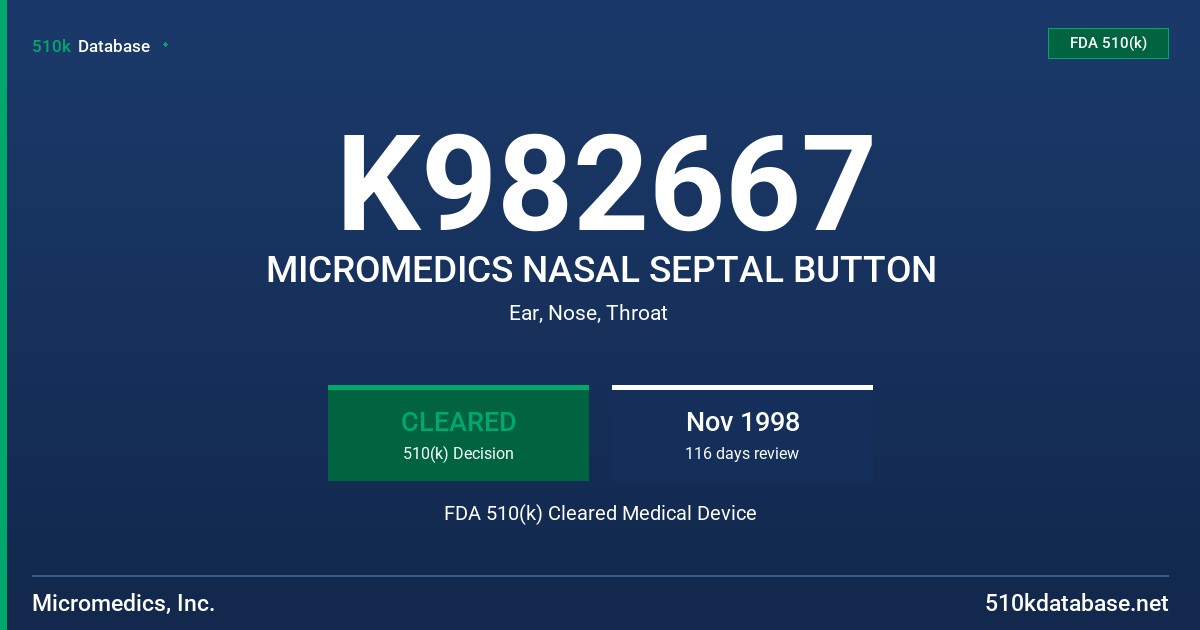 K982667 MICROMEDICS NASAL SEPTAL BUTTON FDA 510(k) Cleared Medical Device