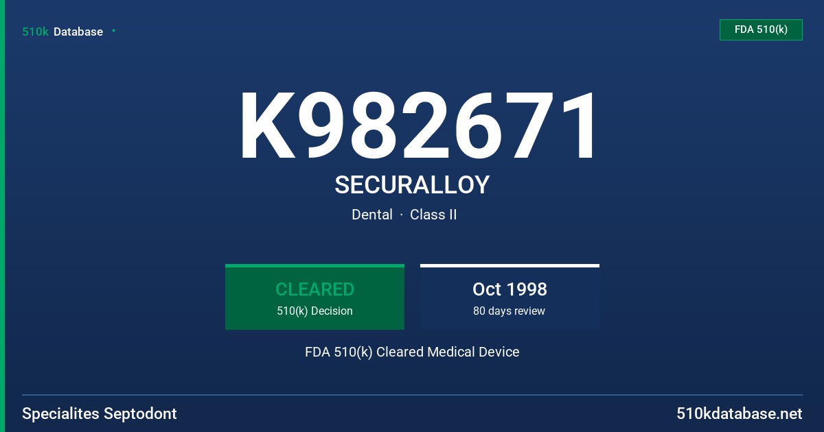 K982671 SECURALLOY FDA 510(k) Cleared Medical Device
