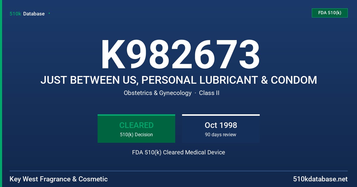 K982673 JUST BETWEEN US, PERSONAL LUBRICANT & CONDOM FDA 510(k) Cleared Medical Device
