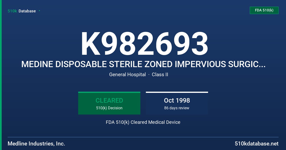 K982693 MEDINE DISPOSABLE STERILE ZONED IMPERVIOUS SURGICAL GOWNS FDA 510(k) Cleared Medical Device