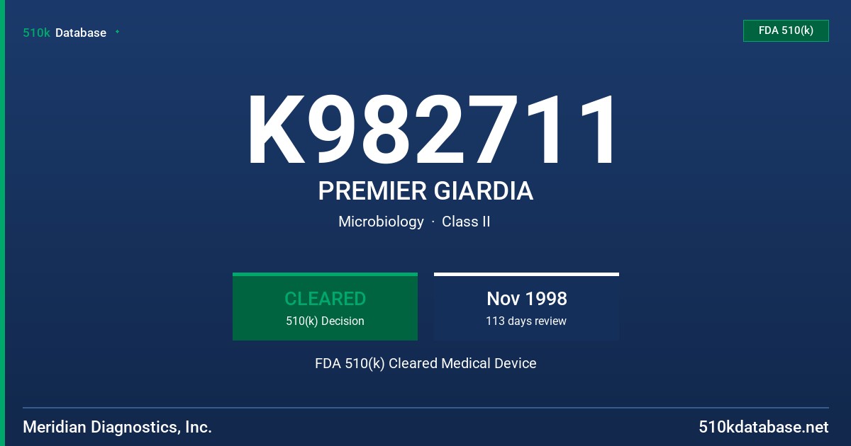 K982711 PREMIER GIARDIA FDA 510(k) Cleared Medical Device