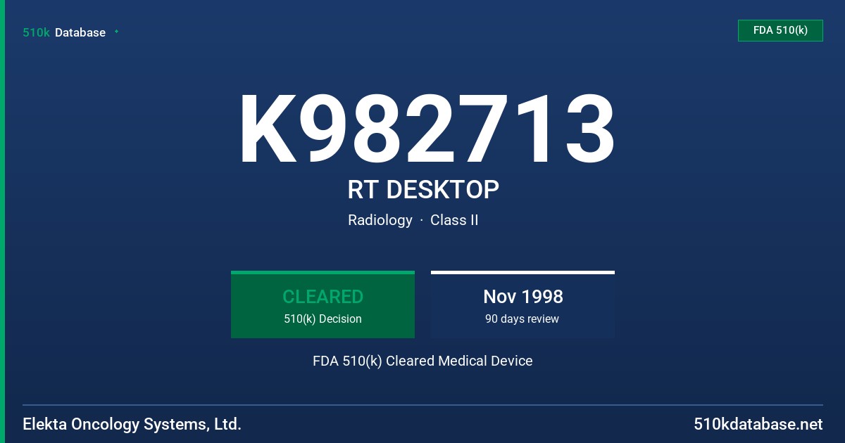 K982713 RT DESKTOP FDA 510(k) Cleared Medical Device