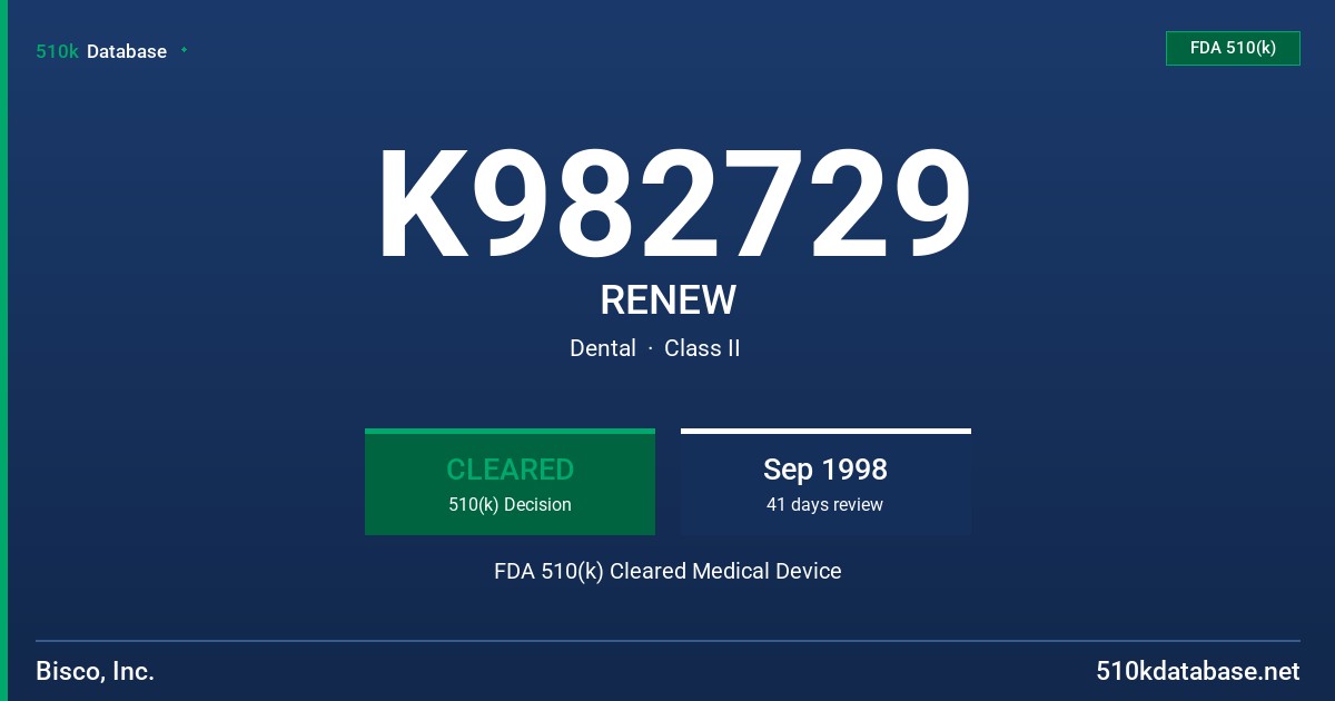 K982729 RENEW FDA 510(k) Cleared Medical Device